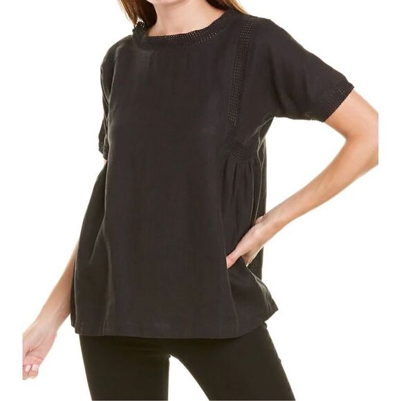 Pomegranate  100%Linen Square Trim Blouse - Picture 1 of 8